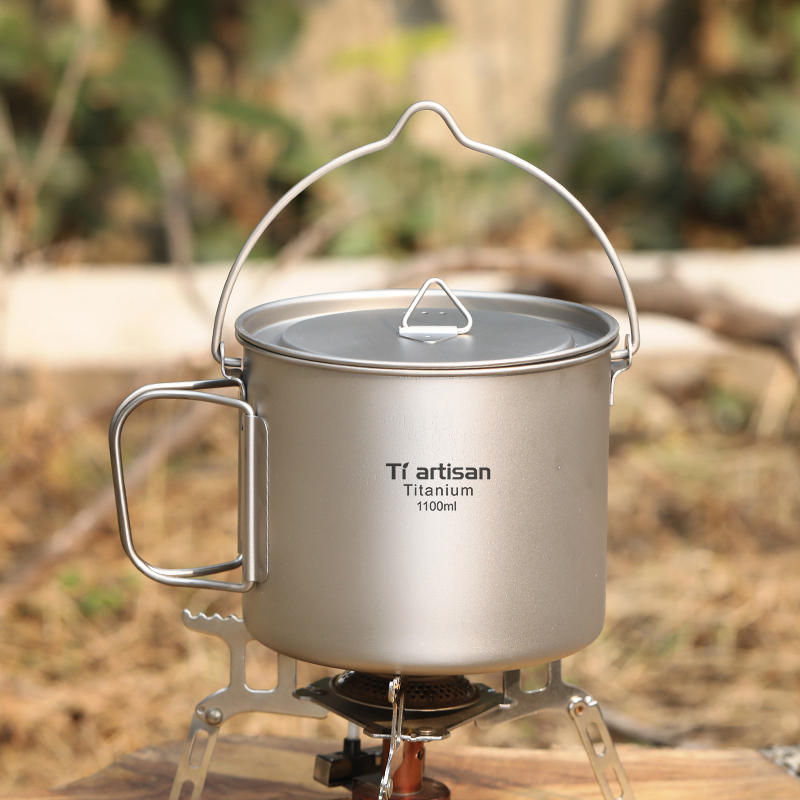 Camping Cooking Pot With Lid - وعاء تخييم من التيتانيوم سعة 1.1
